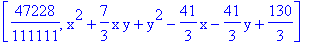 [47228/111111, x^2+7/3*x*y+y^2-41/3*x-41/3*y+130/3]